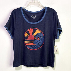 AERO Baby Tee Top Shirt XL Blue Short Sleeve Seriously Soft Festival Summer NEW